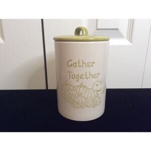 New Peanuts Autumn Green Lidded Ceramic Canister “Getting Together”